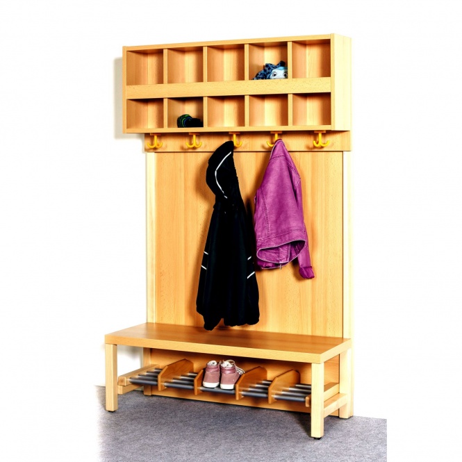 Komplettgarderobe Doppelablage, mit Stütze, mit Paneelrückwand, für 4 Plätze 